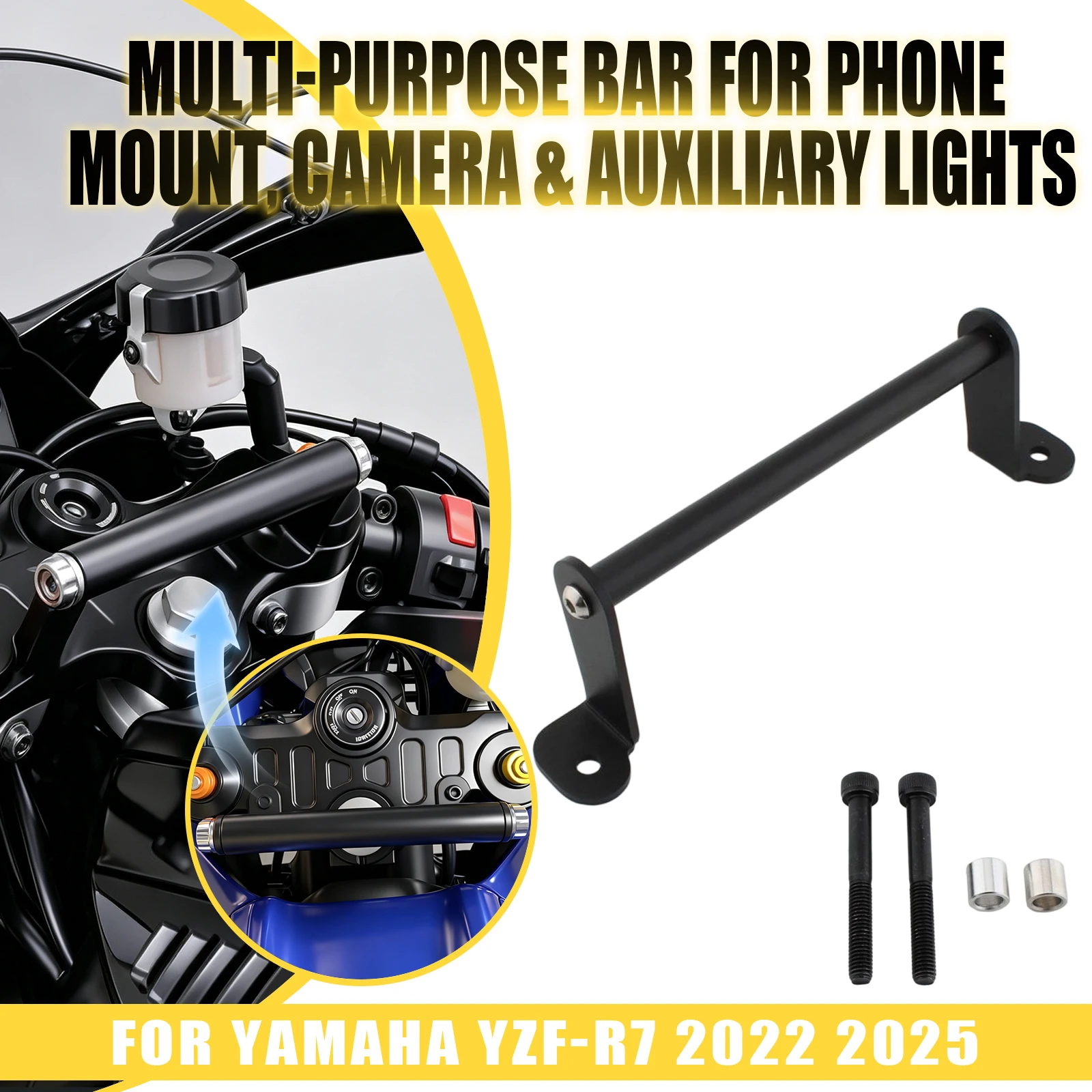 For Yamaha YZF-R7 2022 2023 2024 2025 Motorcycle Handlebar Cross Bar GPS Phone Navigation Holder Mount Extension Bracket 3