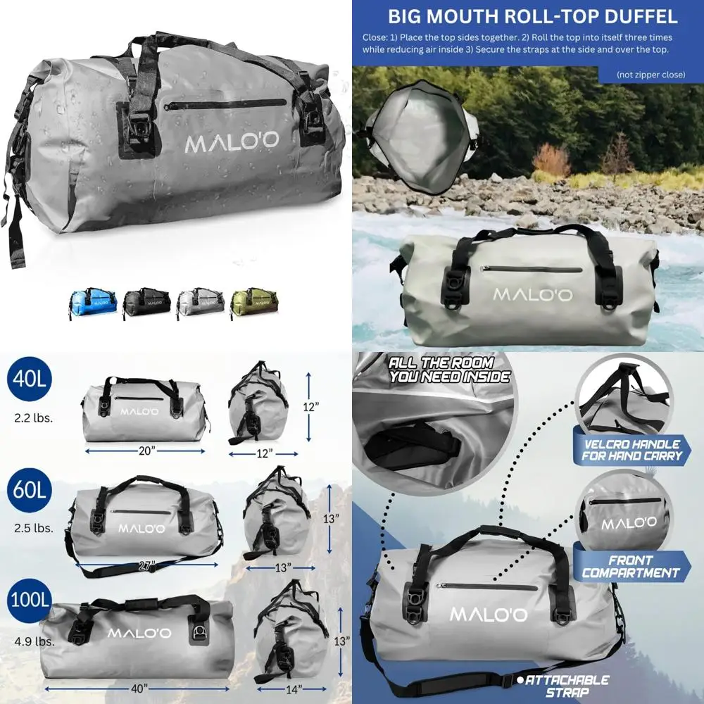 

Waterproof Roll Top Duffel Bags for Outdoor Adventures: 40L, 60L, 100L Options - Ideal for Kayaking, Rafting, Boating, Swimming,
