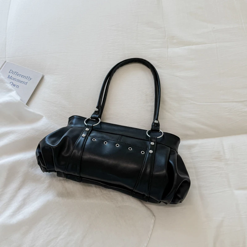 Metallnietenverzierte Unterarm-Schultertasche, Damen Einfarbige Preppy Pendler-Handtasche mit Nieten-Dekor, Koreanische Y2k Mädchen Weiche Casual Tragetasche – Detail 19