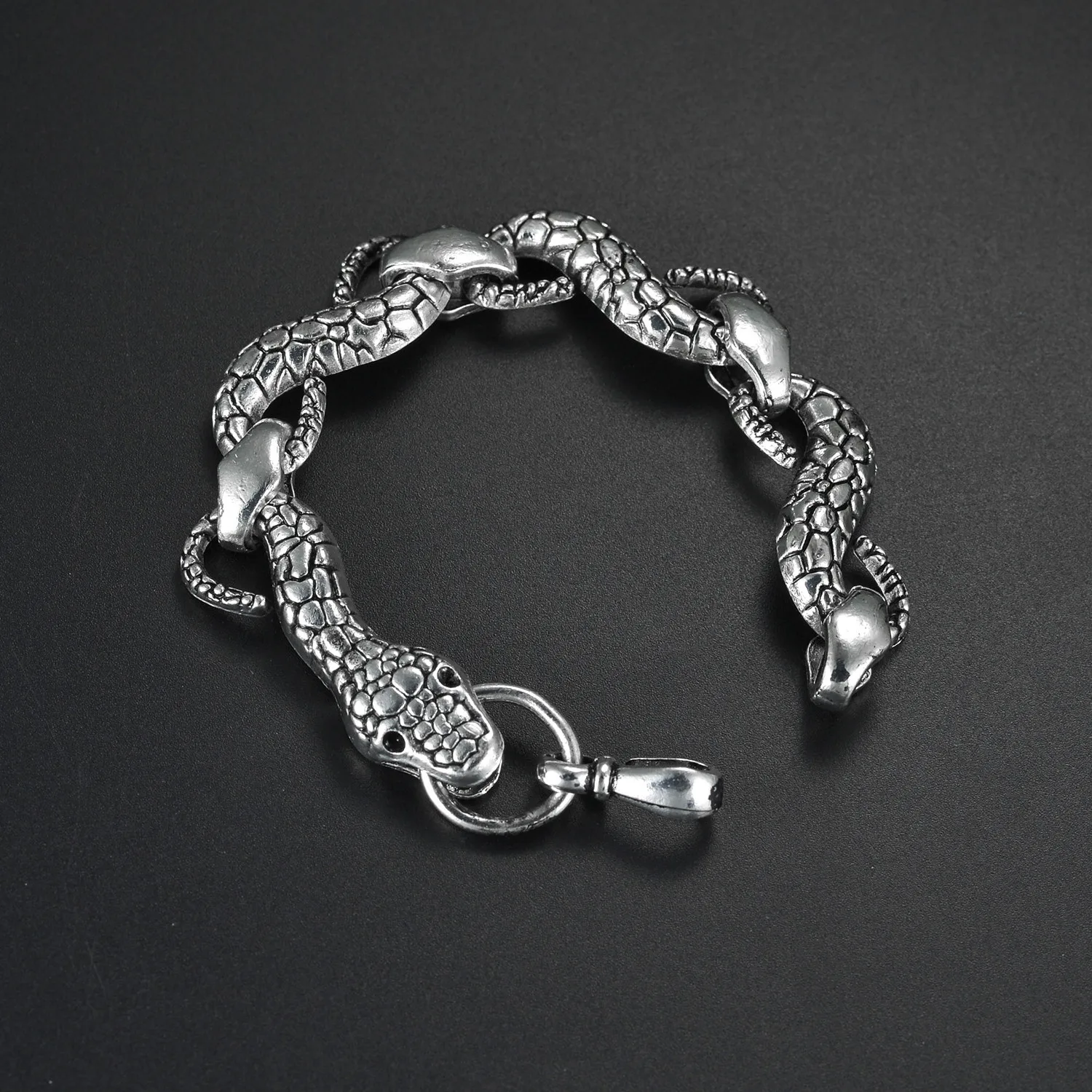 Pulsera Punk gótica de acero inoxidable con cadena cubana de serpiente Viper para hombre, pulsera de eslabones de animales a la moda, regalo al por mayor