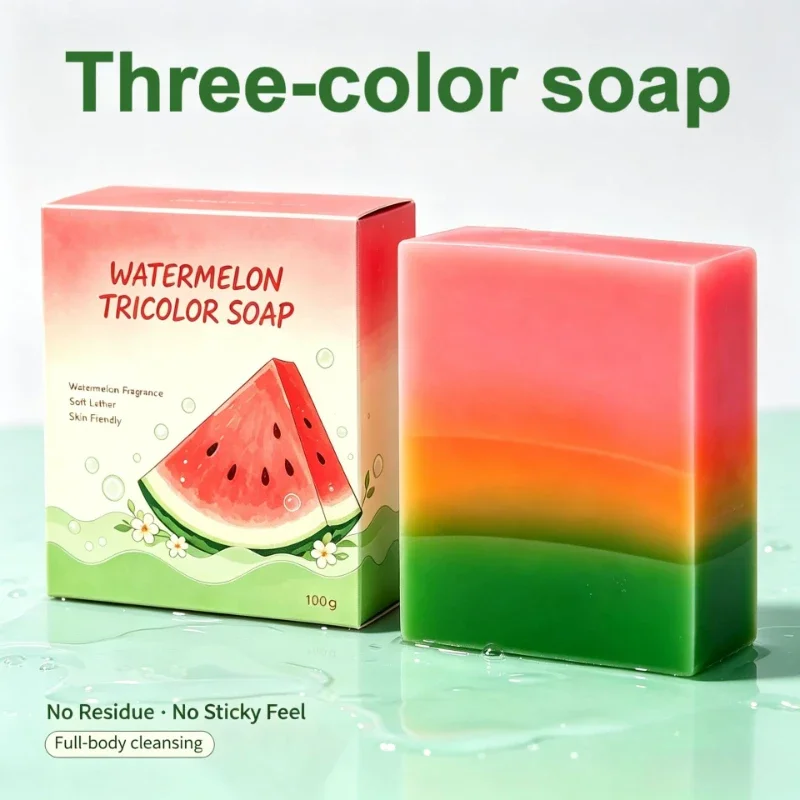 Tricolor Watermelon Fragrance Soap 100g Fresh Fruity Scent Face Body Moisturizing Cleansing Handmade Soap Household Travel Use