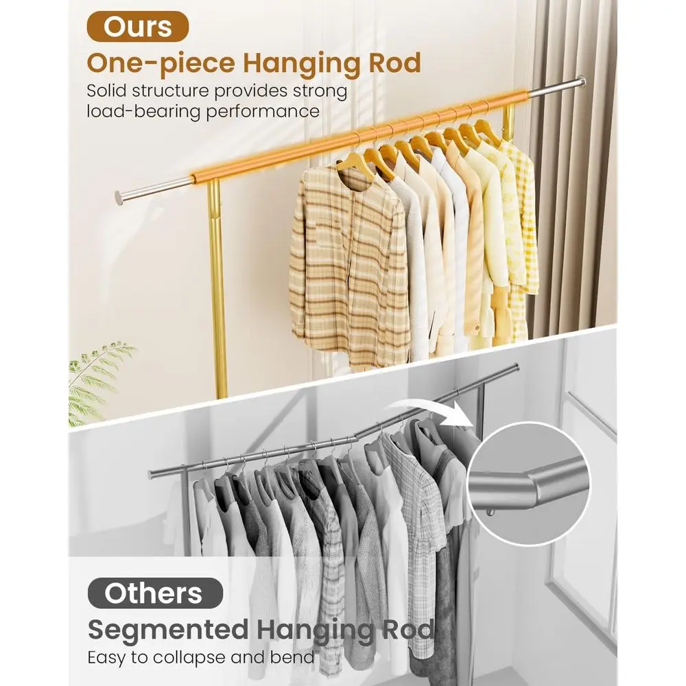 Sturdy Metal Rolling Clothes Rack - 450 lbs Capacity, Lockable Wheels, Gold for Bedroom Wardrobe Closet