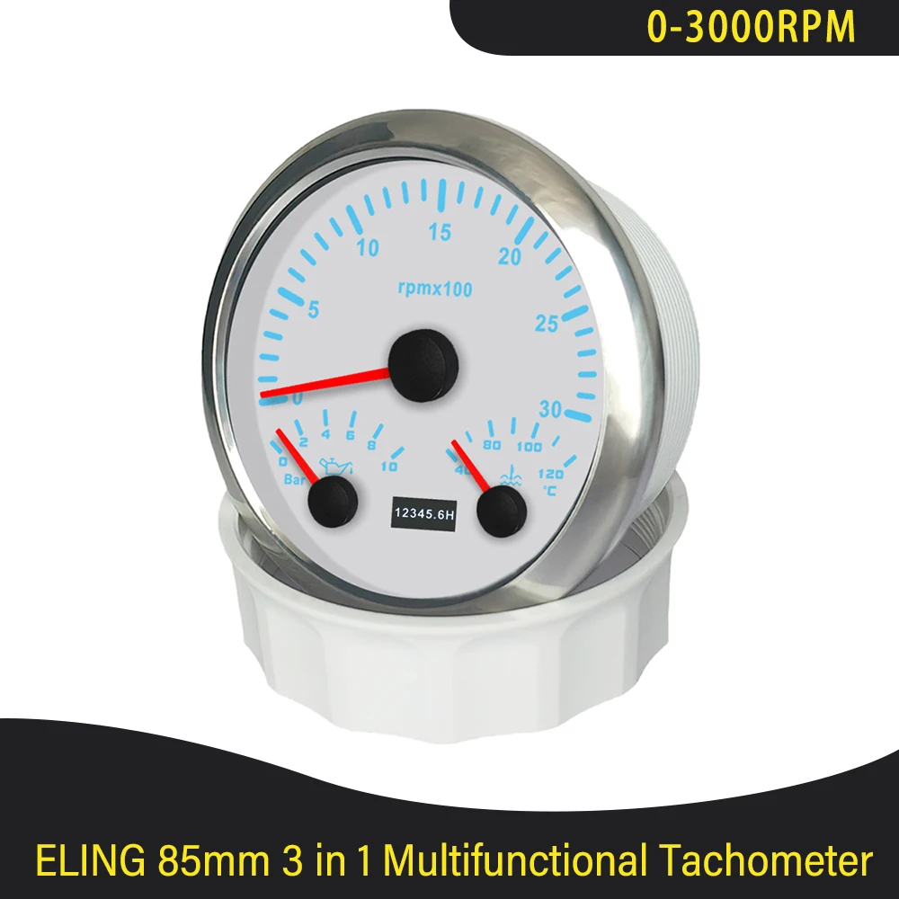 

Новый 85 мм 3 в 1 Многофункциональный тахометр 0-4000 об/мин 6000 об/мин с давлением масла Температура воды 7 цветов Подсветка для автомобиля Лодка 9-32 В