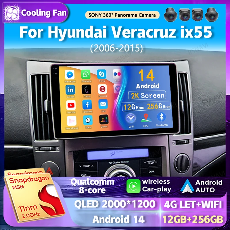 Android 14 wifi+4G Carplay AUTO Car Radio For Hyundai Veracruz ix55 2006-2015 Navigation GPS Video Player Stereo Multimedia 2DIN