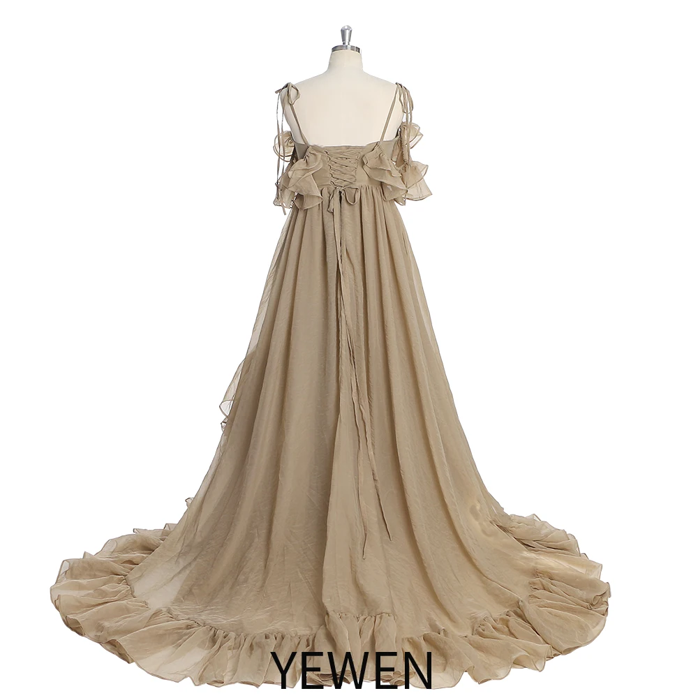 Ruffle Strap Maxi Dress with Flowing Train and Side Slit Pregnancy Photoshoot Outfit Custom Color YEWEN YW230506