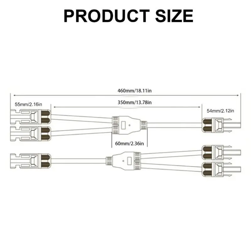 652F تمديد الطاقة الشمسية Y فرع موصلات 10AWG كابل حلول الطاقة الشمسية 280 مللي متر طول لتكامل لوحة بسيطة #6