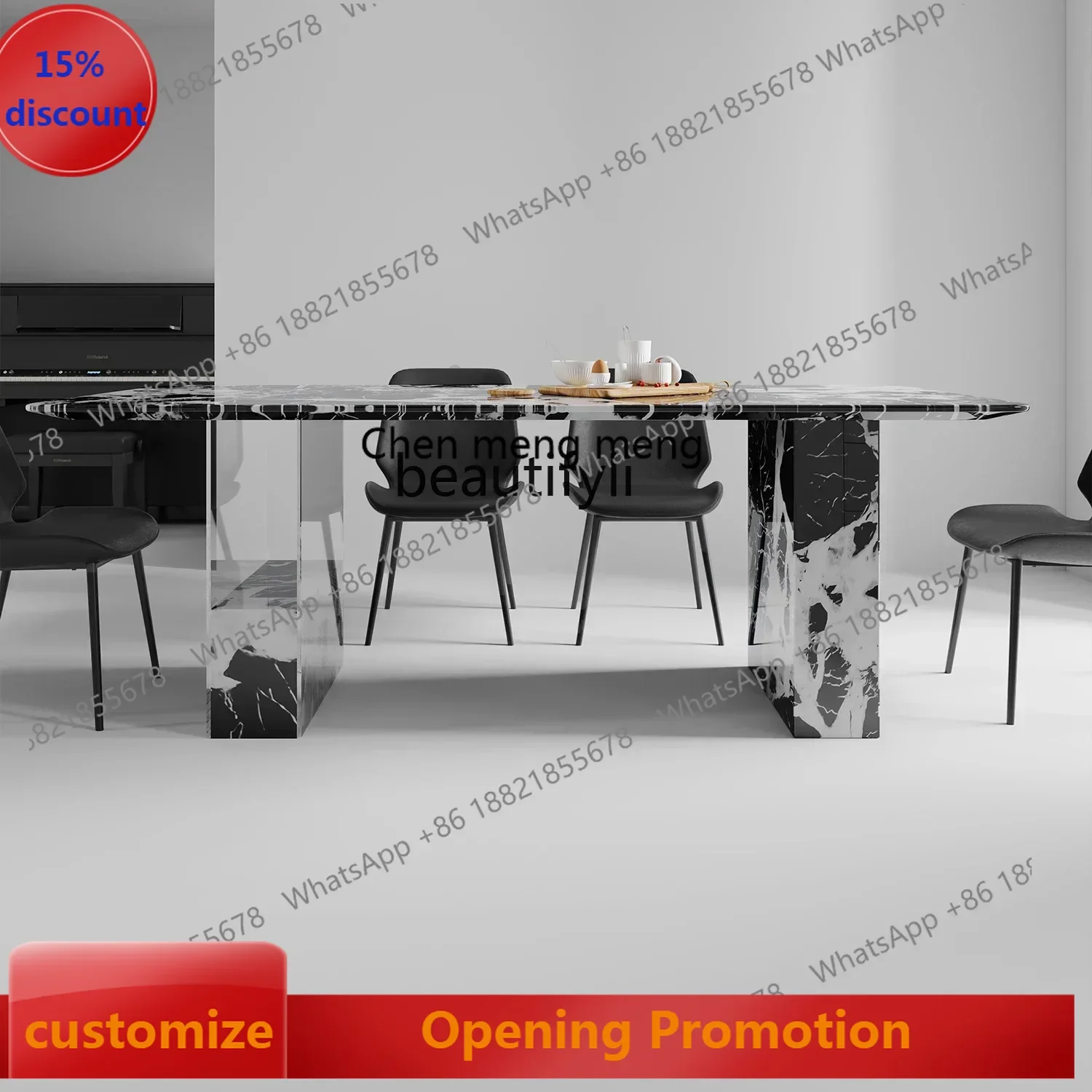 ss7486 طاولة طعام معلقة من الرخام، طاولة طعام مستطيلة من الحجر الأسود الفاخر خفيفة فاخرة من الأكريليك وابي سابي مقاس الرياح APA