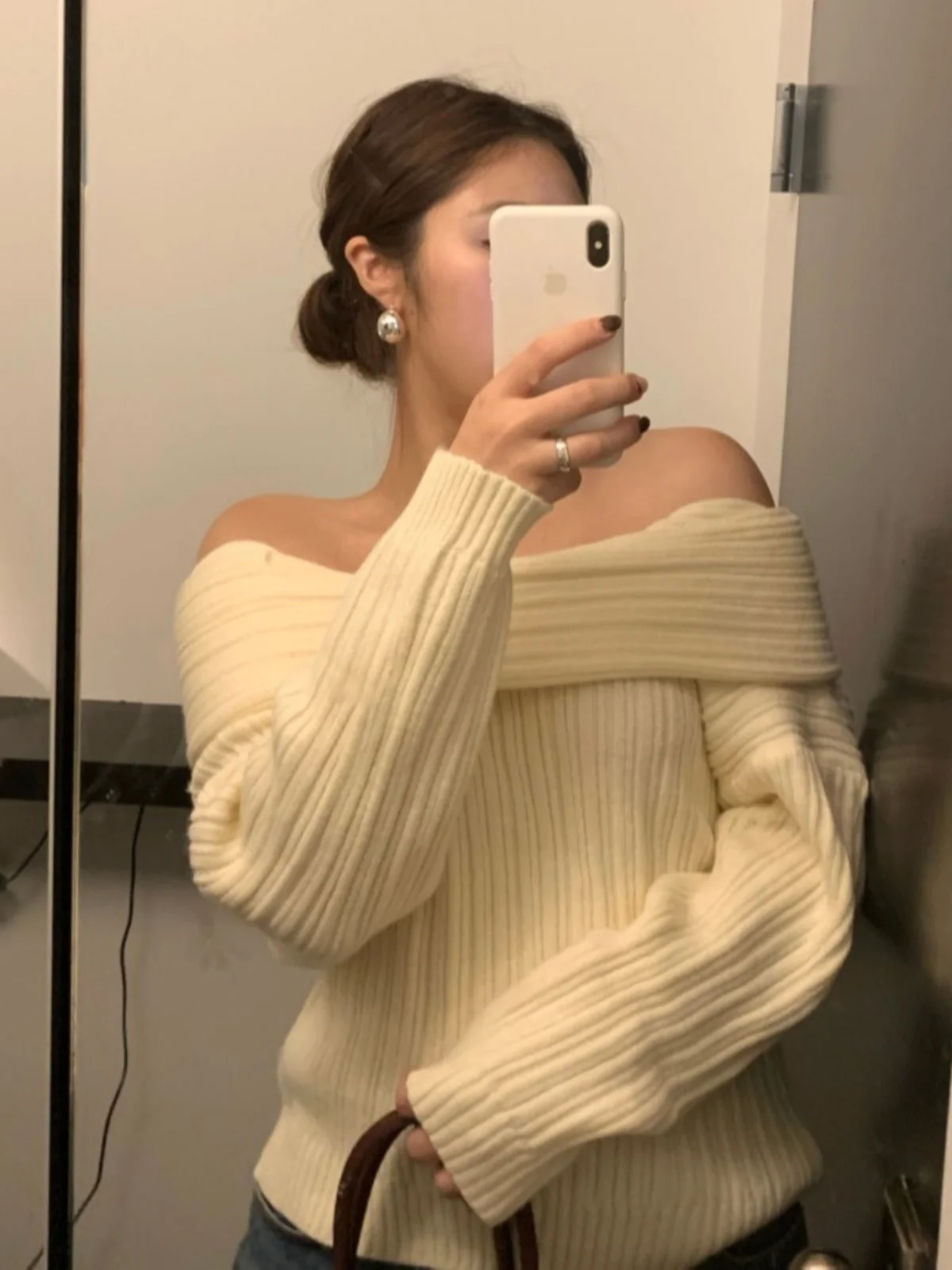

Women's Sexy One-oulder Long-Sve Knitted Sweater Pure Desire Bla Overhead Trendy Comfortable Loose Fit Spring Faion