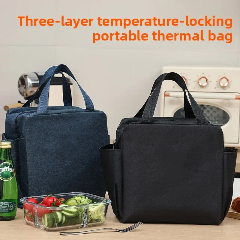 Large Capacity Double Side Pocket Lunch Box Bag Portable Thermal Insulation Bento Bag Lunch Bag with Meal Bag To Work and School