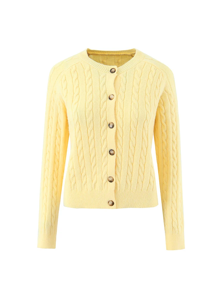 

European style new women's clothing, fashionable and versatile, elegant solid color twisted rope long-sleeved round neck cardiga