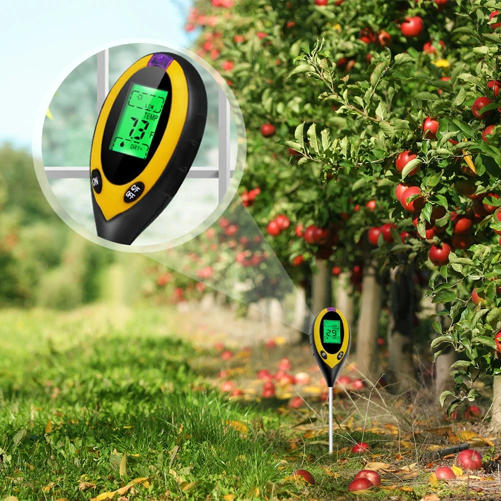 Professional Soil PH Meter 4 In1 LCD Temperature Solar Moisture PH Garden Soil Tester LCD Display Gardening Tool for Plant Care