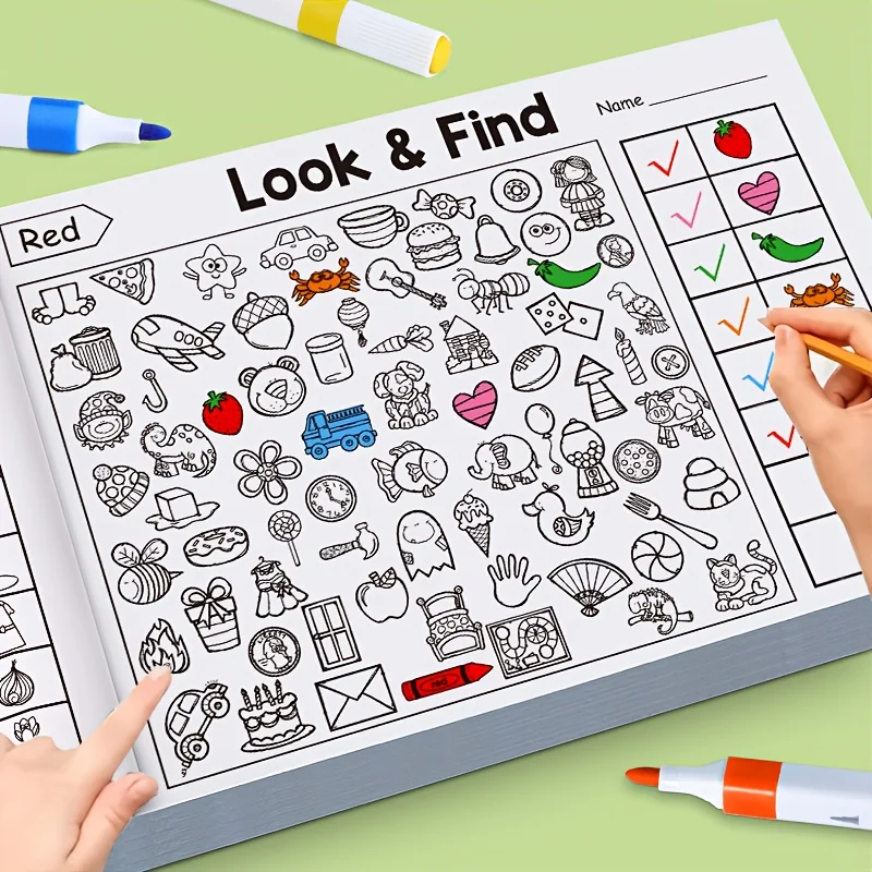 

Найдите скрытые картинки, сопоставьте одинаковые изображения и раскрасьте их, 32 страницы с разнообразным содержанием, интересная и увлекательная книга для детей, интерактивная книга, которая помогает улучшить концентрацию, внимание и навыки наблюдения че