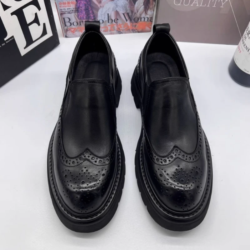 

British Men Brogues Genuine Leather Thick Sole Slip-on Casual Business Shoes Fashion Luxury Oxford Shoes Loafers Zapatos