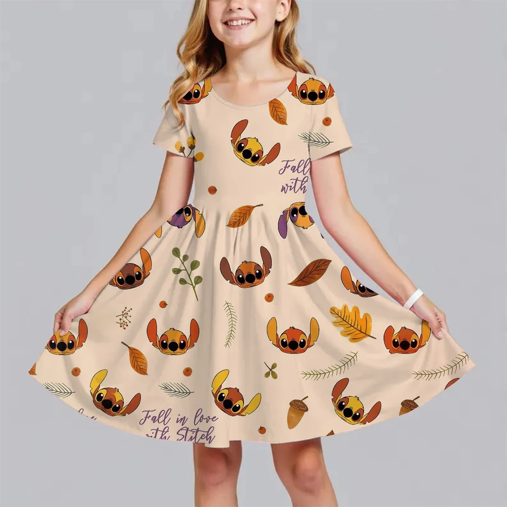 

Summer New Children's Clothing 3d Printed Romantic Stitch Cute Girl Short-Sleeved galajurk meisje