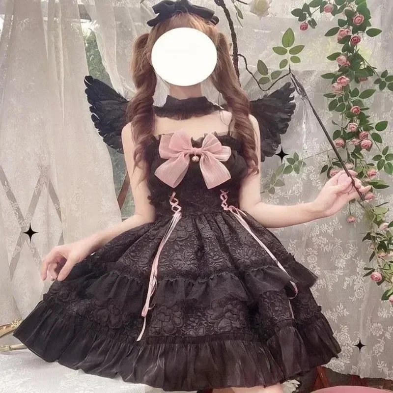 MAGOGO Gothic Lolita Jsk Jurk Vrouwen Harajuku Kawaii Boog Kant Bandage Prinses Slip Jurken Meisje Zoete Leuke Y2k Party Mini Jurk