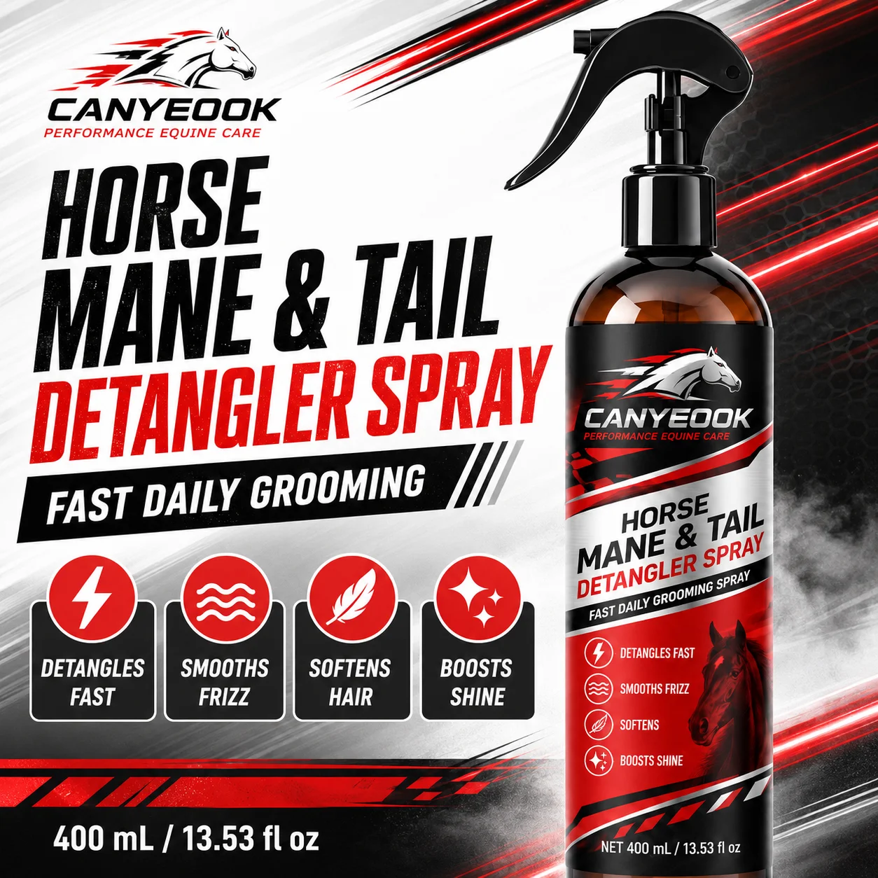 Horse Mane Tail Spray Waterless Shampoo No Rinse Cleaning Detangling Smooth Shiny Horse Coat Grooming Spray for Daily Care