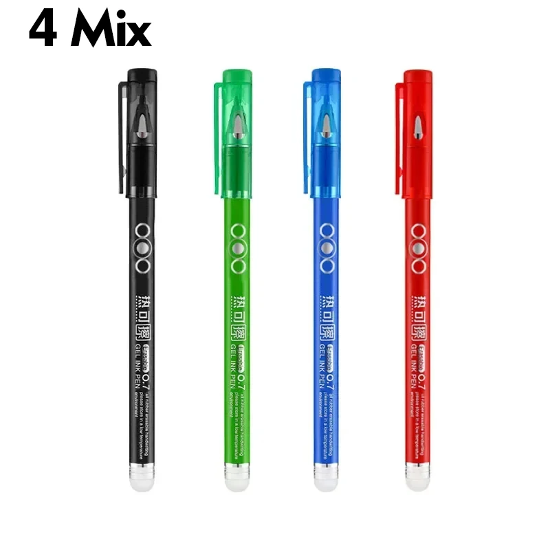 4/12PCS Heat Erasable Pens Bullet Nib Colored Heat Sensitive Erasable Gel Pen 0.7MM Smooth Writing Black Blue Red Green Ink