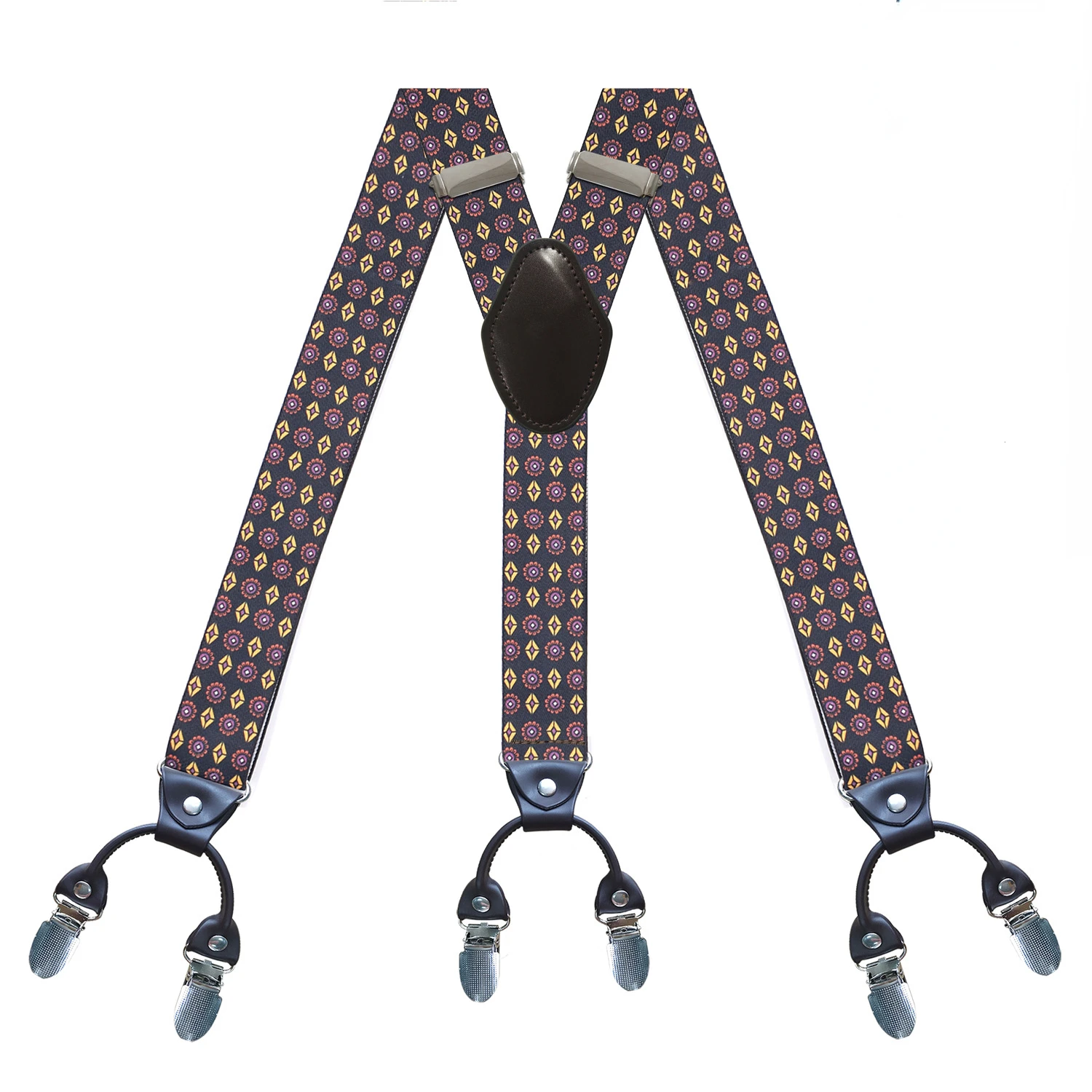 Suspenders ผู้ใหญ่ 3.5 ซม.Heavy Duty ขยาย 6 คลิปที่แข็งแกร่งรูปแบบพิมพ์ปรับวงเล็บยืดหยุ่นอุปกรณ์เสริมมัลติฟังก์ชั่น