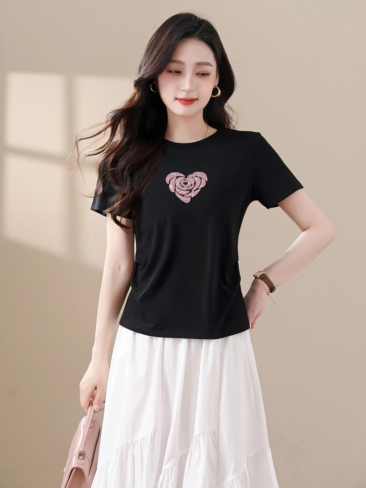 

Ele круглая футболка Ne ort Sve, женская модная универсальная футболка для похудения, летняя новинка, повседневная посадка