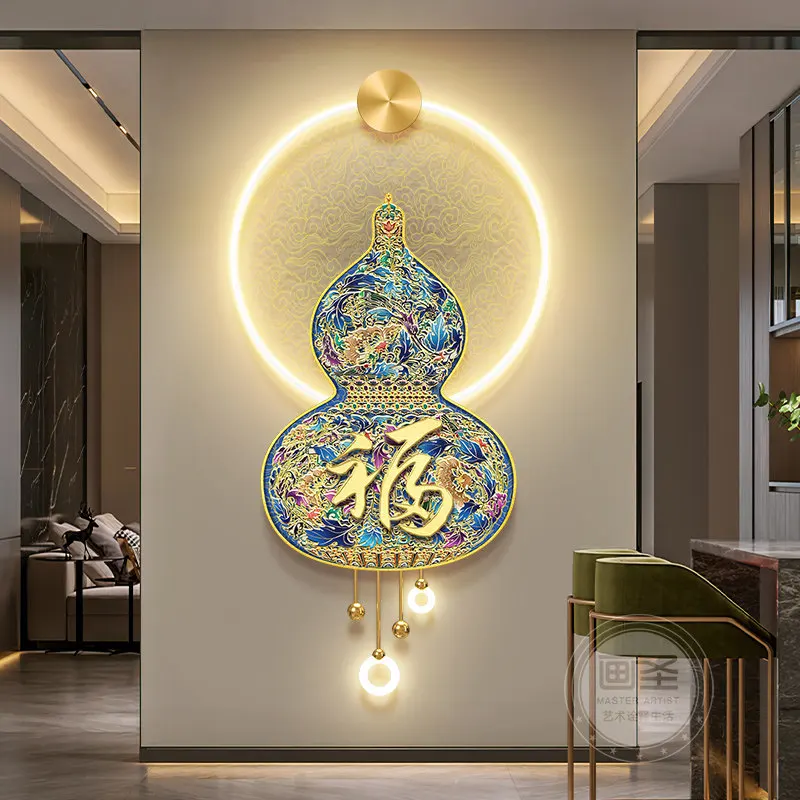 Enamel color entrance entrance decorative painting Baifutu corridor end hanging light luxury gourd three-dimensional mural with