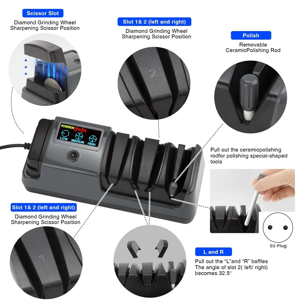 【NEW A39M】 Professional 3-Stage Electric Knife Sharpener For Kitchen Knives 	 For Straight Edge And Serrated Knives EU Plug
