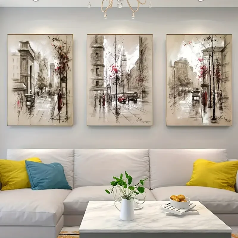 Retro City Street Abstract Landscape 3Pcs Diy Diamond Painting Full 5D Mosaic Diamond Embroidery Home Decor Triptych