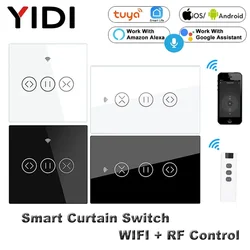 Interruptor de cortina de toque de parede inteligente wi-fi rf433 controle remoto sem fio rolo persiana cortina interruptor do motor tuya alexa google