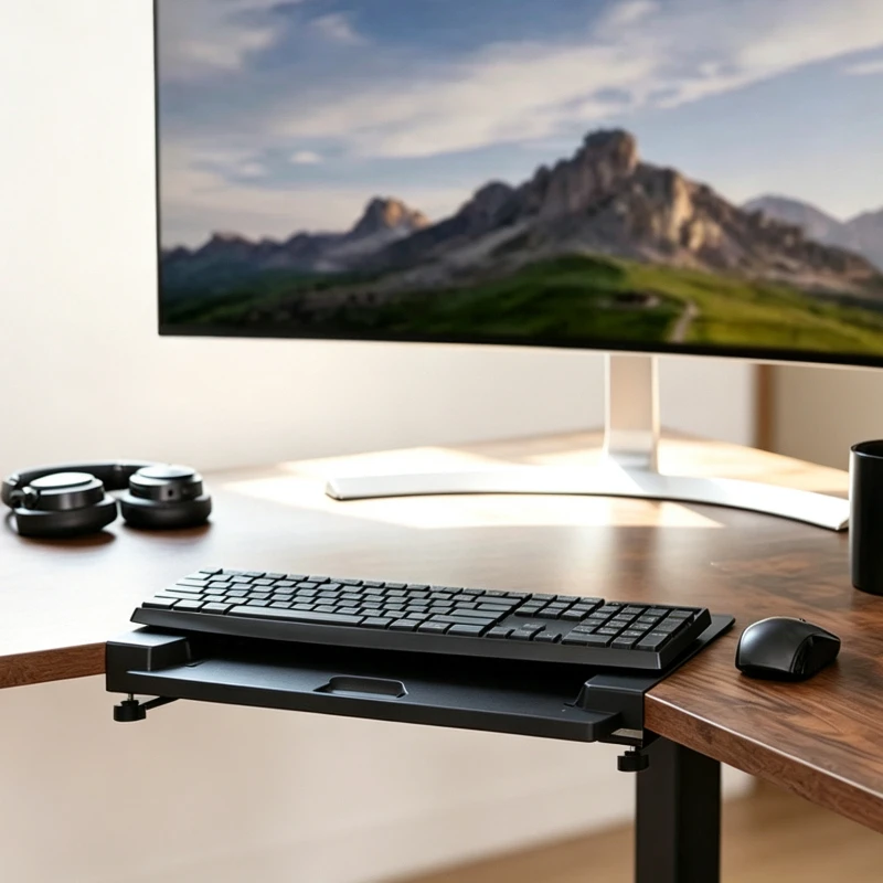 L Shaped Electric Standing Desk with Corner Keyboard Tray, Adjustable Computer Workstation for Gaming Office Student Study