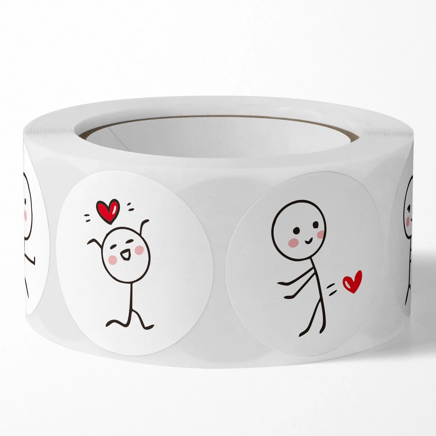 1 Roll/500pcs Cartoon Matchstick Man Sticker, Round Adhesive Label, Creative Stickers For Children's Journaling And Sealing