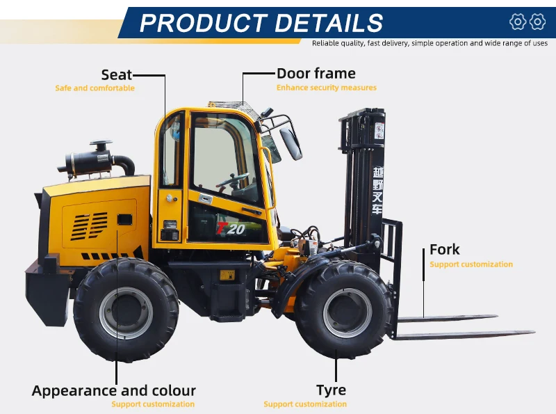 Maßgeschneiderter 2t Offroad-Gabelstapler | 4WD Diesel 2000kg Lift | Für den Bauernhof | Schneller Versand – Detail 4