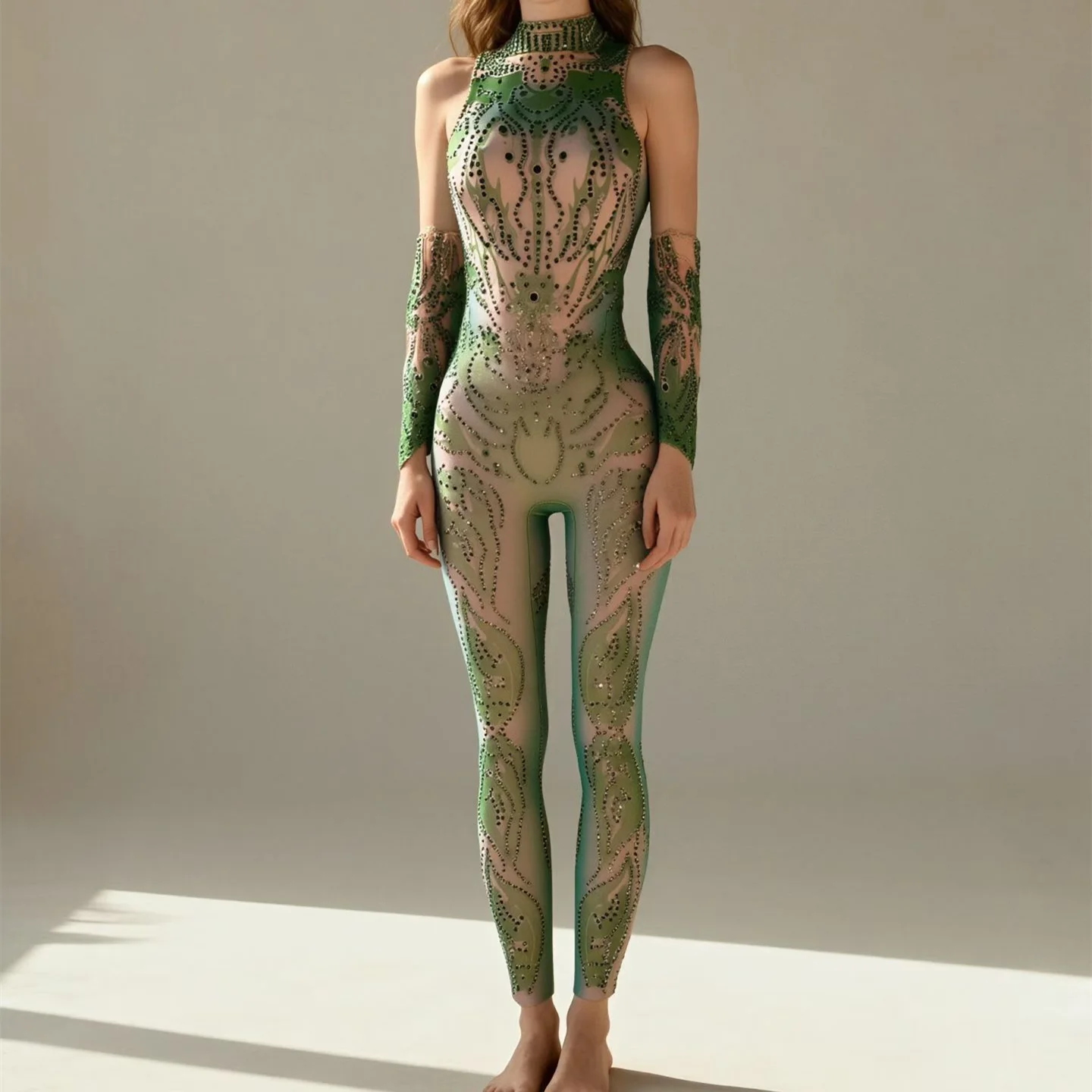 

Sexy Sleeveless Night Club Party Rhinestone Jumpsuits Plus Size Women Bodycon Rompers Ladies Dancewear Stage Showgirl Playsuits