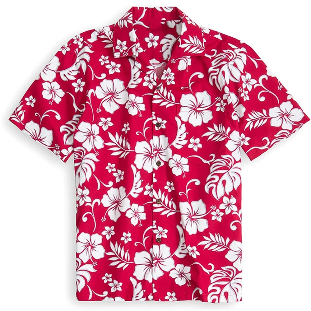 Men\'s Shirt Floral Pattern Print Slim Fit Crimson Clover Street Casual Short Sleeve Button Up Clothing Tropical Hawaiian Shirt