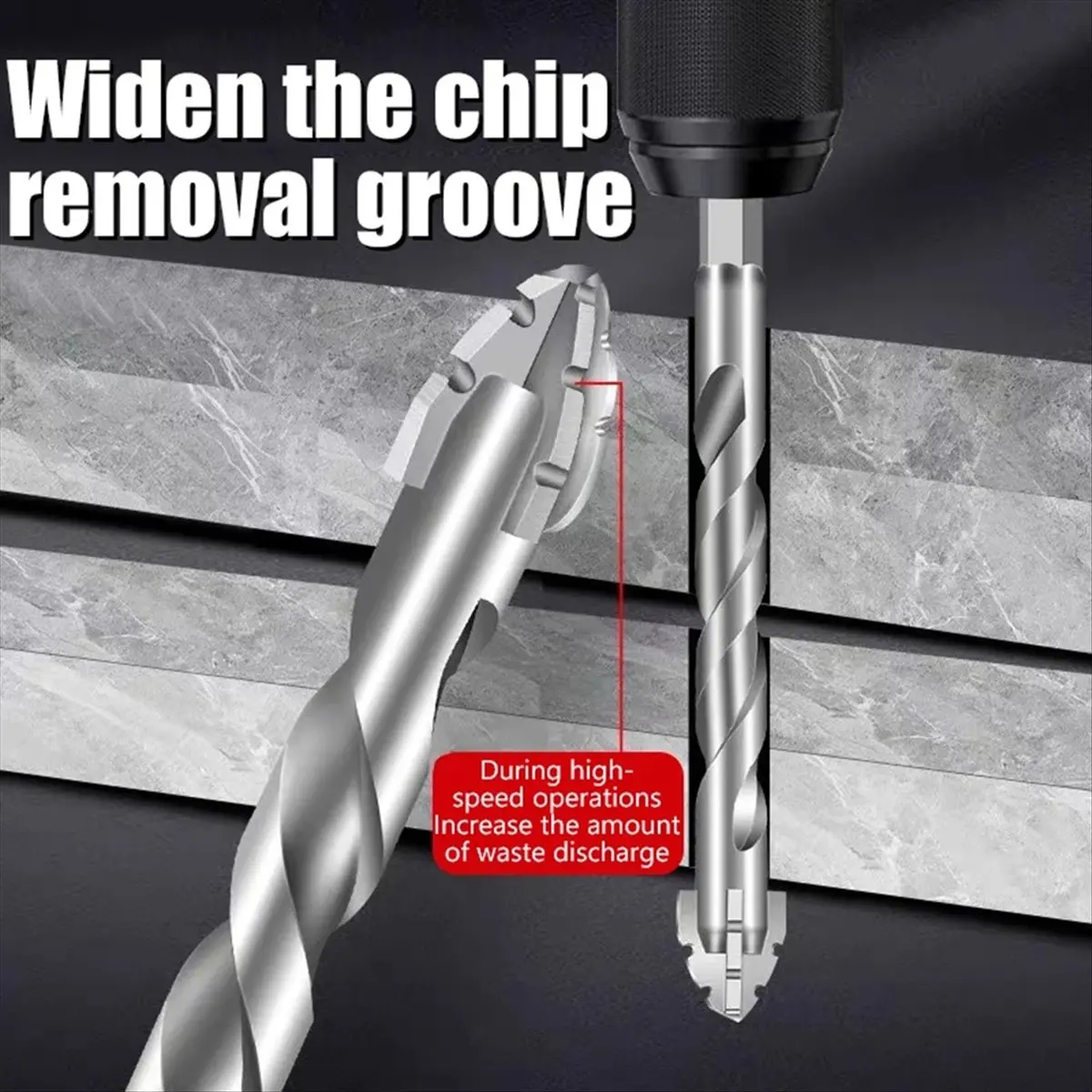AA83 Four-Edged Eccentric Drill Bit Skewed Head High Hardness Concrete Drill Bit Set Serrated Hexagonal Shank Drill Bit Set