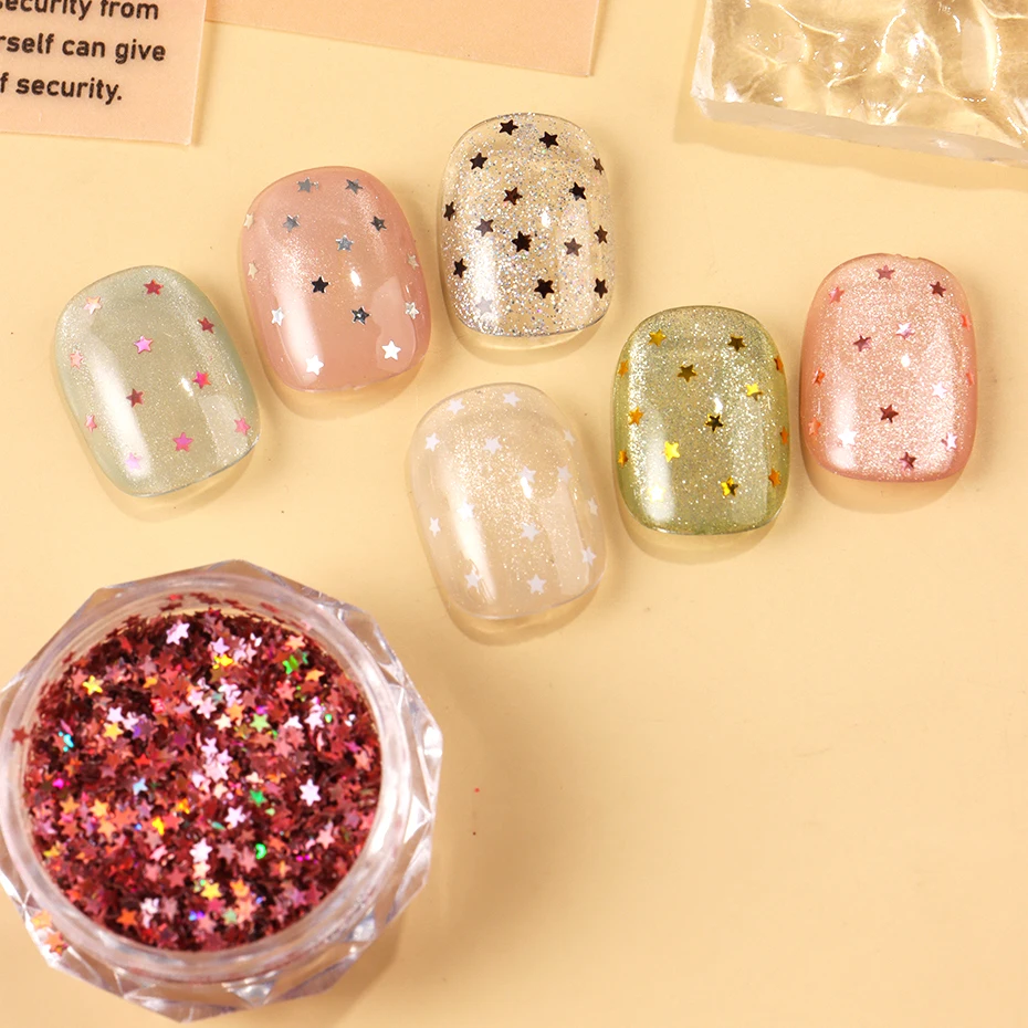 6 個 Y2K タイニー スター ネイル アート フレーク ゴールデン シルバー ピンク スモール ミニ ペンタグラム ネイル シーキュン ホログラフィック グリッター デザイン デコレーション