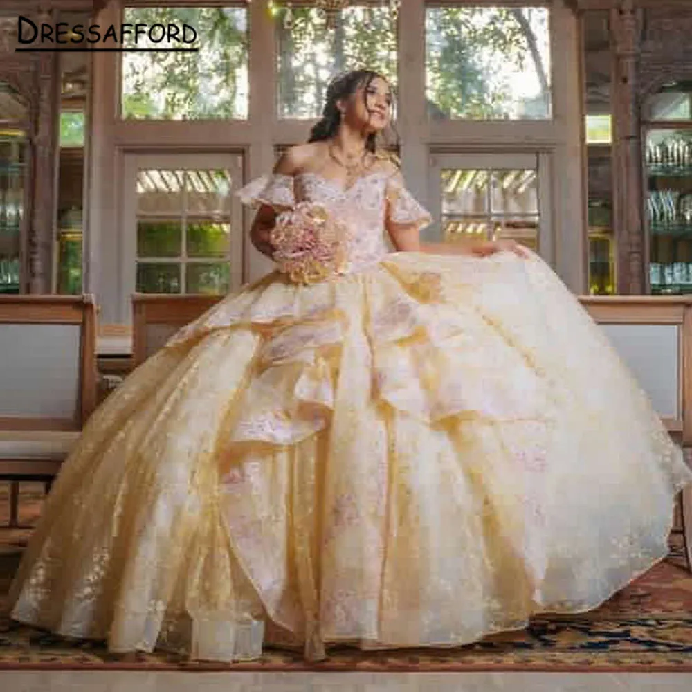 

2023 Quinceanera Dress Ball Gown Sweet 16 Girl Beads Appliues Sequins Puffy Sleeve Graduation Party Princess