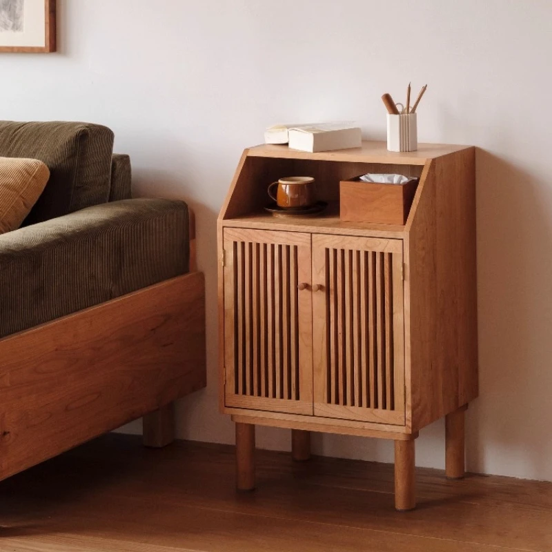 

Grille side cabinet, cherry wood black walnut tea room living room kitchen locker solid wood furniture
