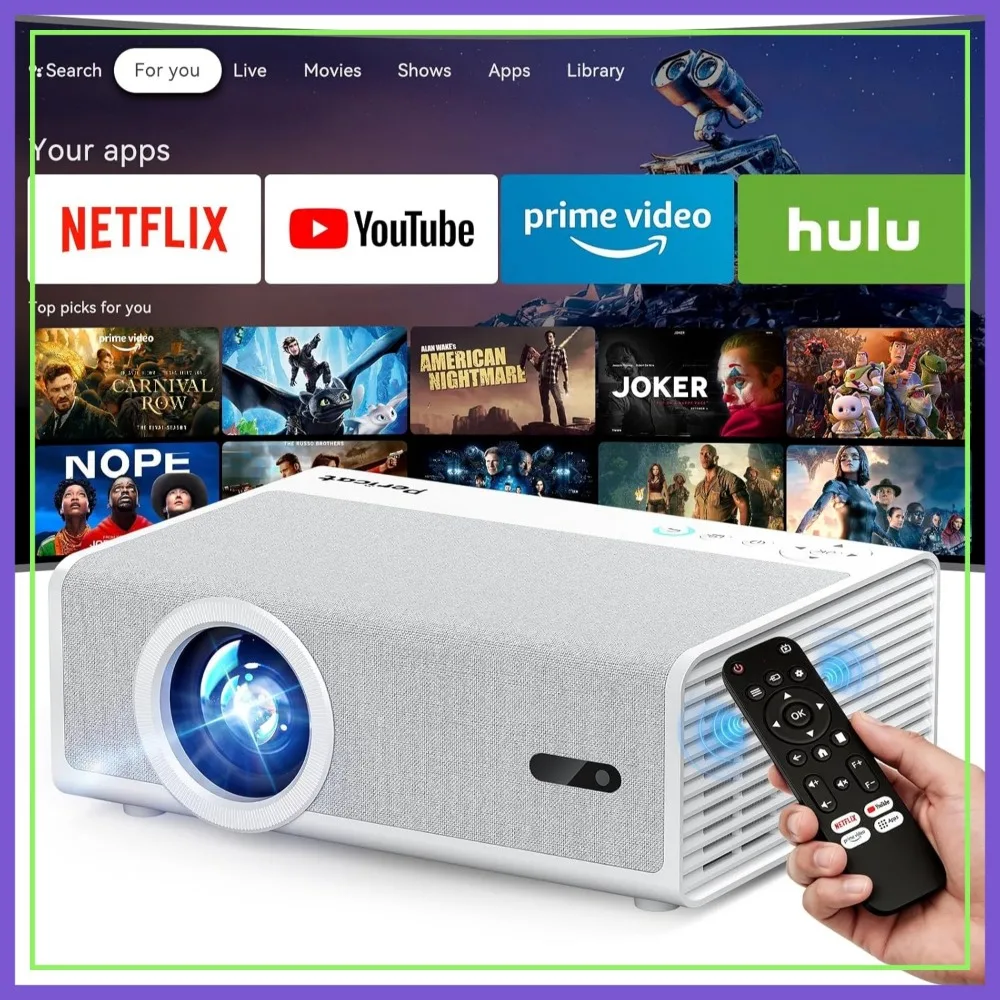 

Smart Projector with WiFi and Bluetooth, Native 1080P 1800 ANSI, 4K Support Portable Outdoor Movie Projector for Home