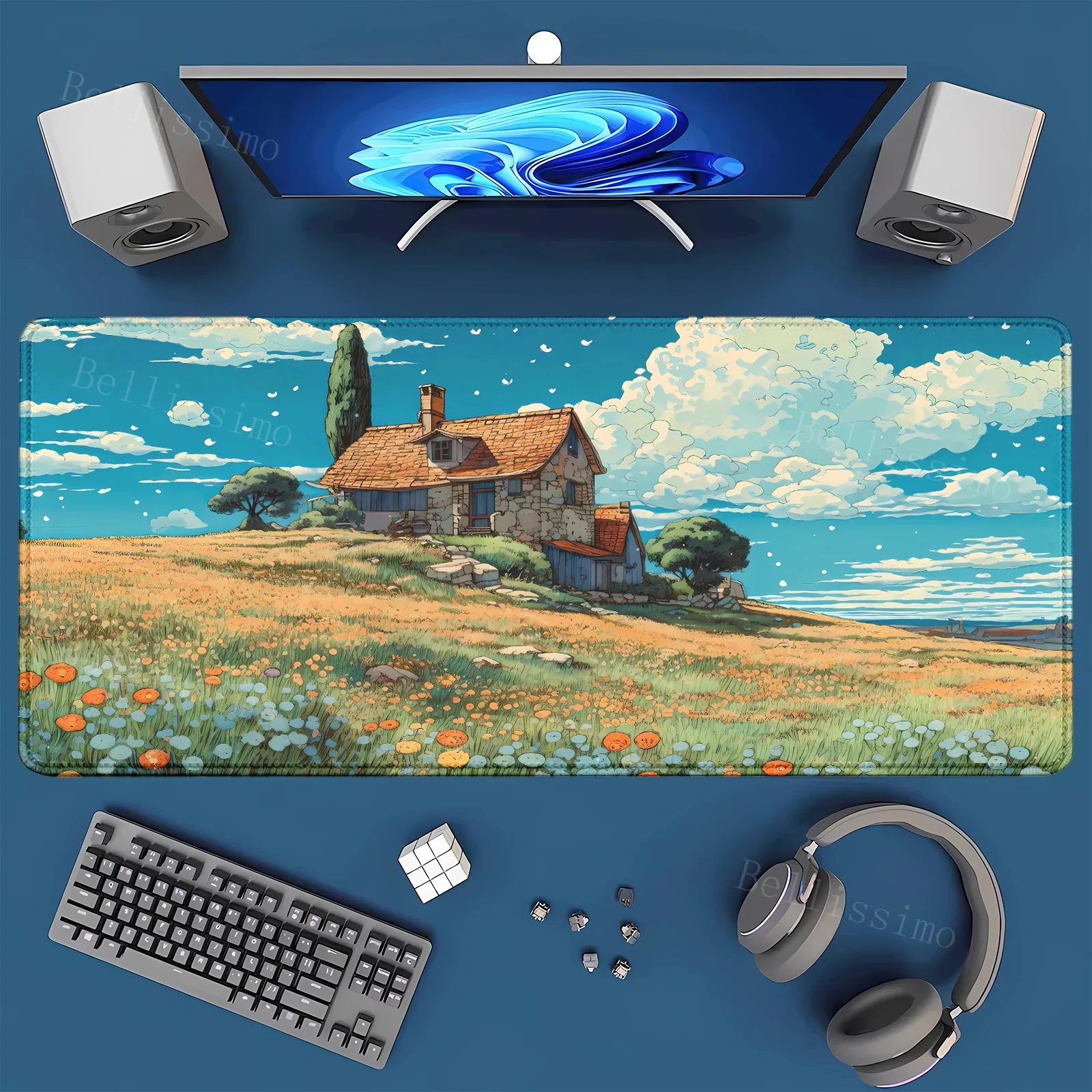 

Anime Field scenery Rural cottage mouse pad landscape sunset cartoon teclado game mousepad XXL Extended Computer Nonslip deskmat