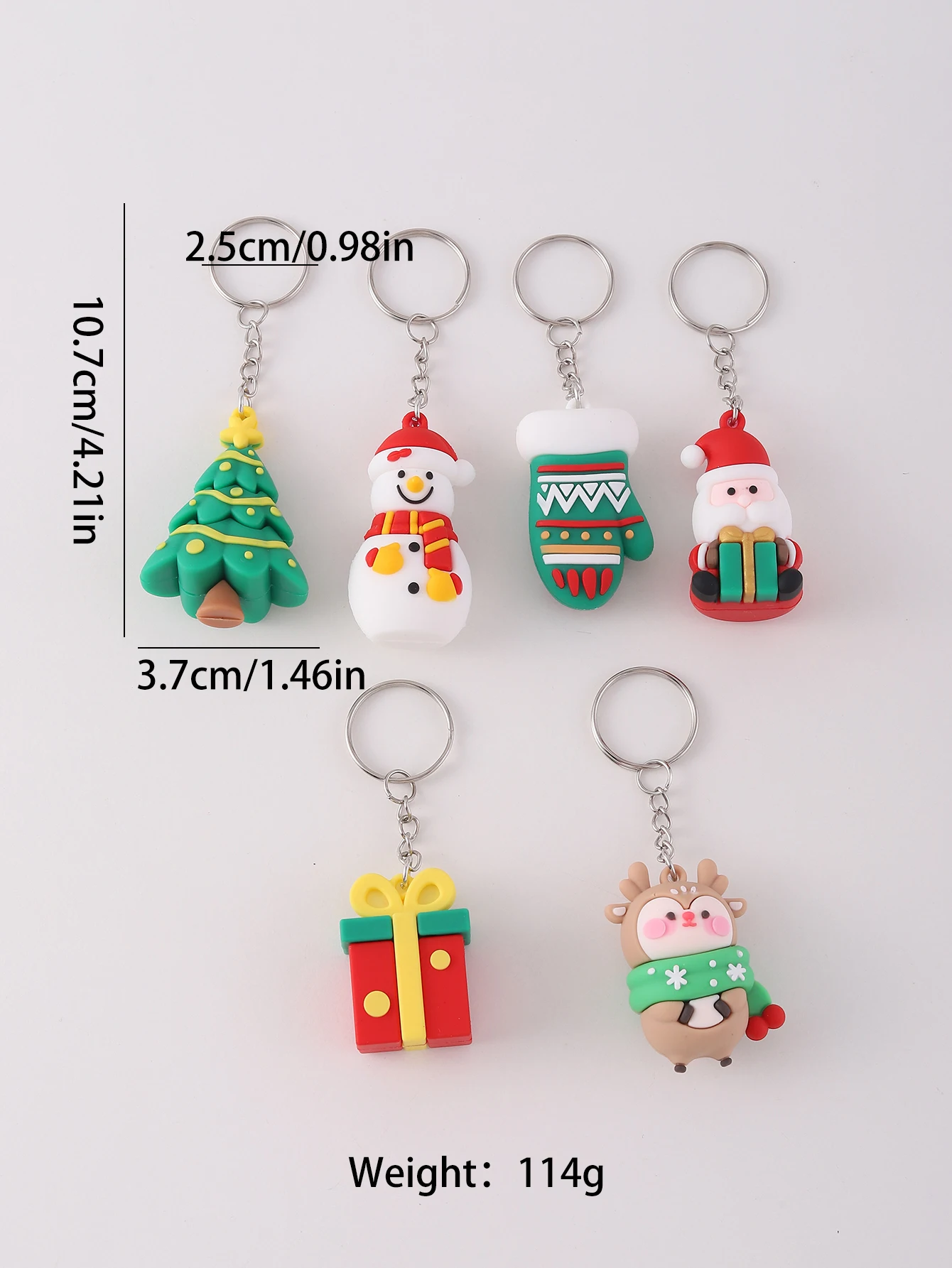 6pcs PVC Christmas Series pendant Keychain, Fashion Cute Santa Claus tree Gloves Bag Accessories, Christmas Small Gifts