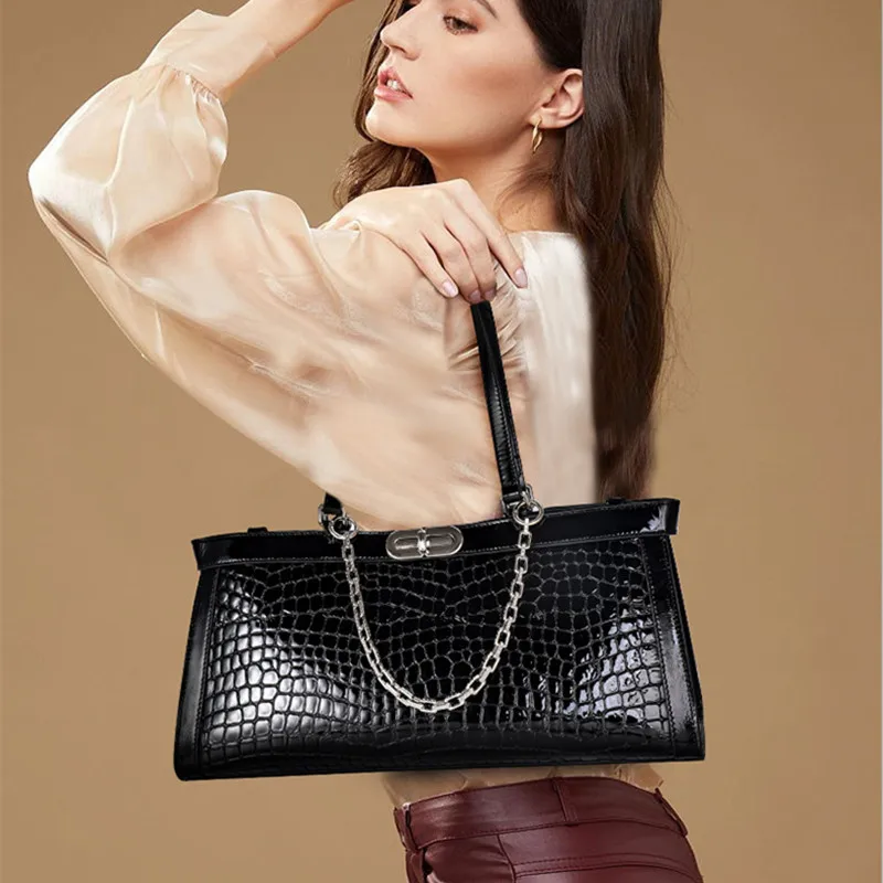 Large Capacity Crocodile Pattern Women Handbags 2024 New Lady Casual Underarm Bag Genuine Leather All-Match Shoulder Bags