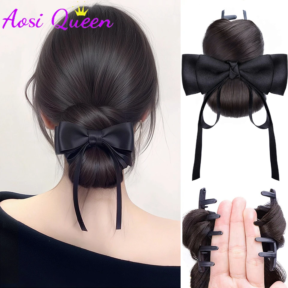 

Накладные волосы AOSIQUEEN: синтетический парик-пучок, заколка-краб, цветочный бутон, узел-бабочка, кудрявые пряди, имитация волос на резинке