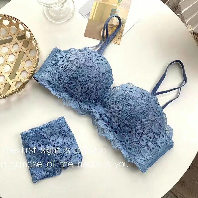 Ensemble Lingerie Push Up Femme Confortable Sans Armature Léger Soutien-Gorge Ascenseur & Support Latéral Dentelle Délicate