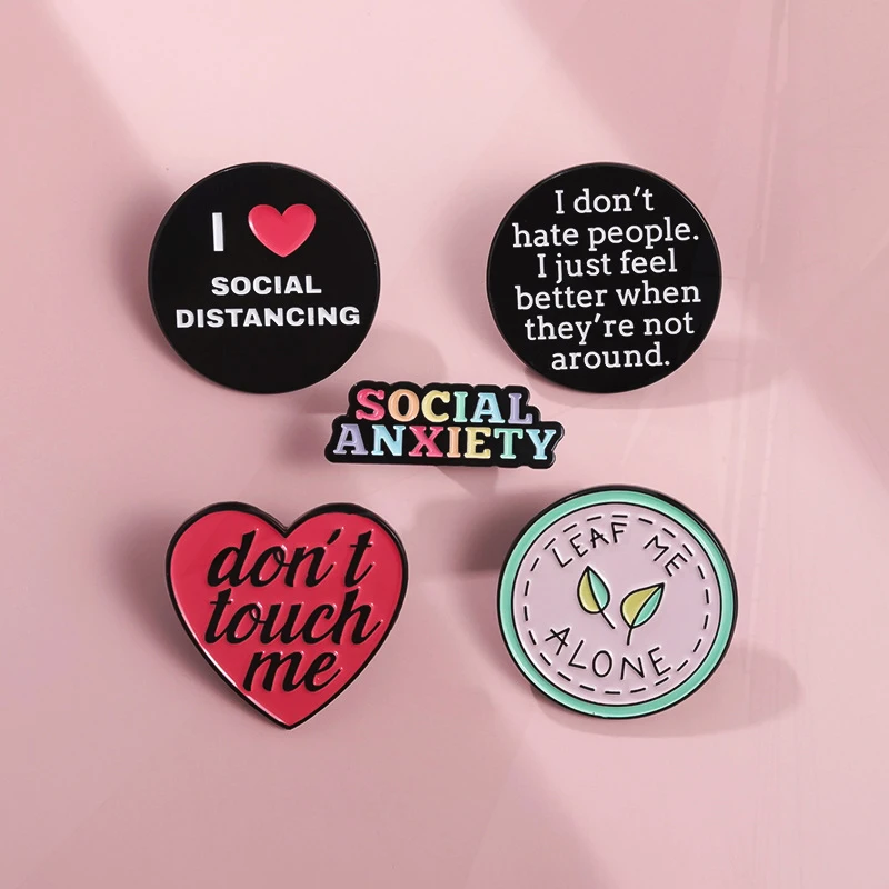 Pines Lapel Badges Cartoon Fun Quotes Jewelry Gift for Kids Friends Anti-social Introverts Enamel  Brooch Custom Social Anxiety