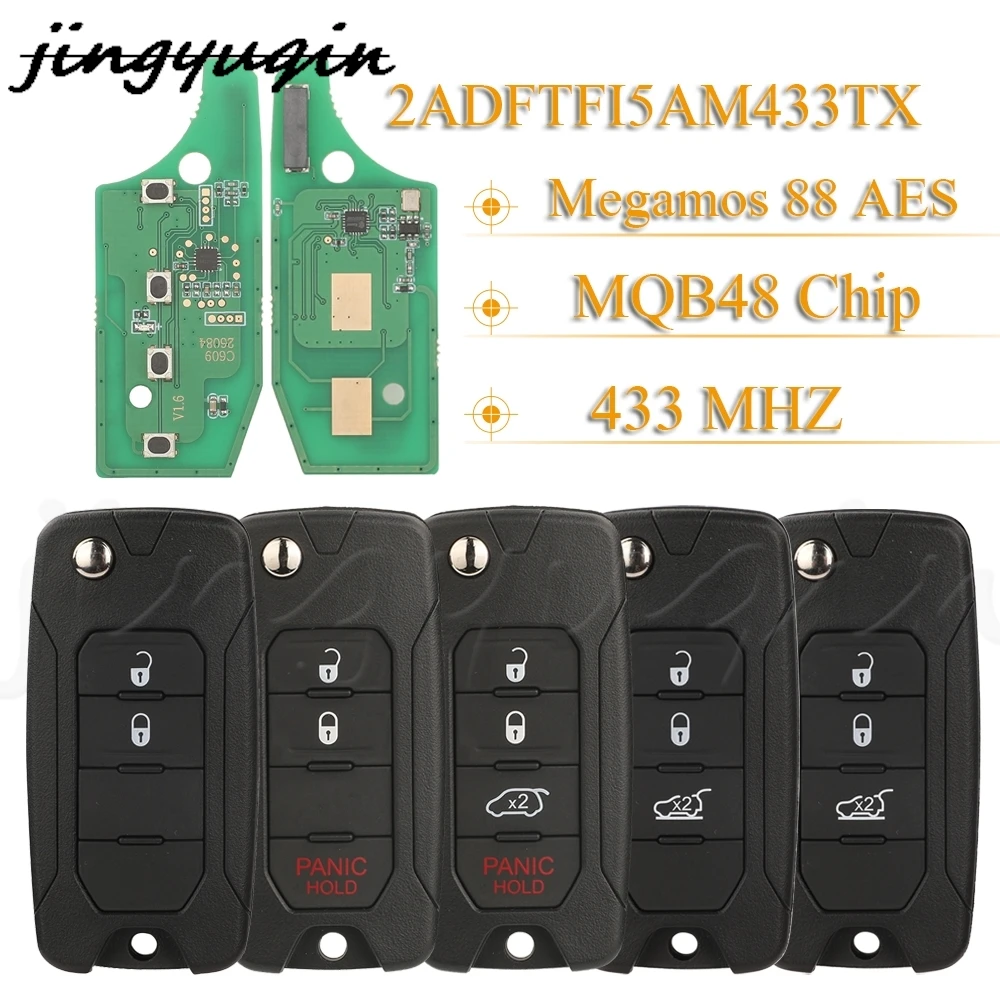 Jingyuqin For Jeep Renegade 2015 2016 2017 2018 2019 Fiat 500X Flip Remote Car Key MQB48 Chip 433MHz 2ADFTFI5AM433TX Control