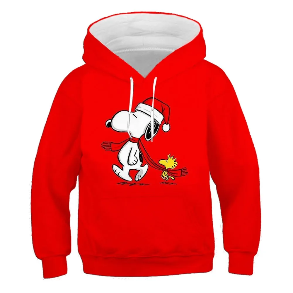 2024 new Christmas series Snoopy print round neck hoodie new boys and girls 2-14 years old autumn and winter sweatshirt