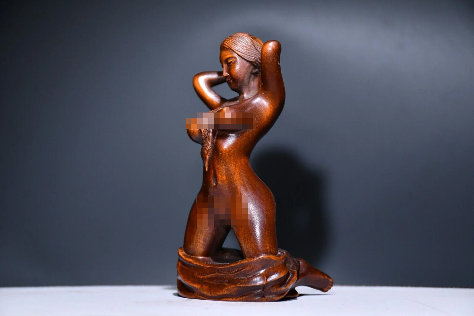 Chinese Boxwood Wood Carving Sexy Woman Figure Statue Wooden Sculpture Decor Art