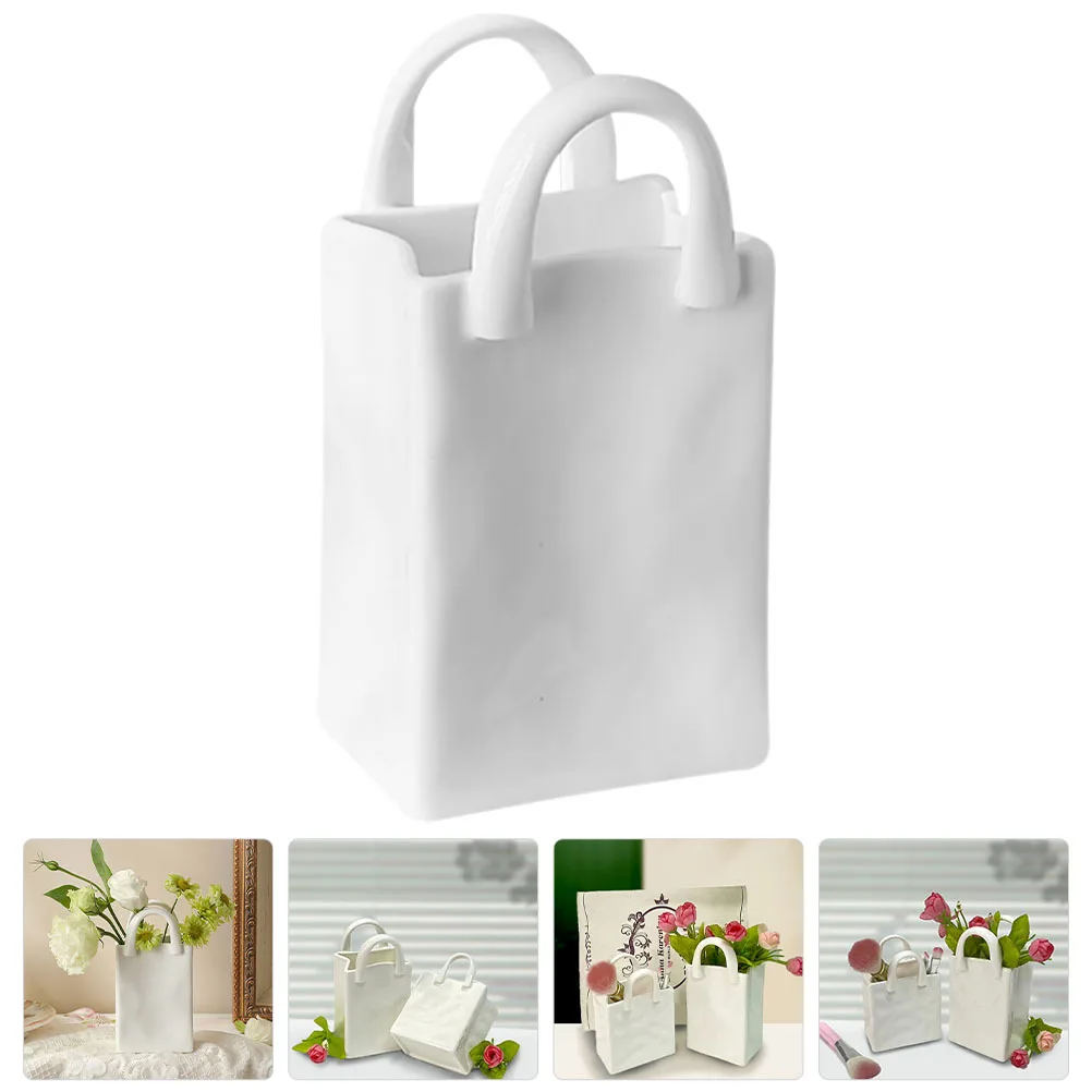

Purse Vase Bag Shaped Ceramic Container Unique Flower Holder Pen Brush Decorative Organizer Brush Pot Pen Container