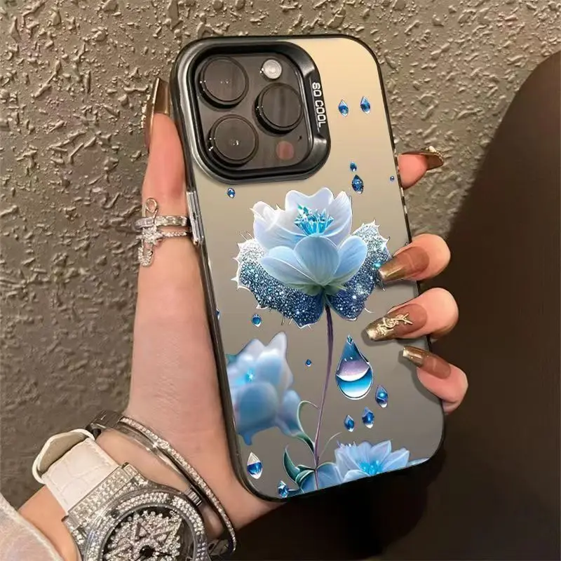 

Blue flowers phone case for iPhone 16 15 14 13 12 11 Pro/ Max/Plus shock-proof rear cover anti-fingerprint