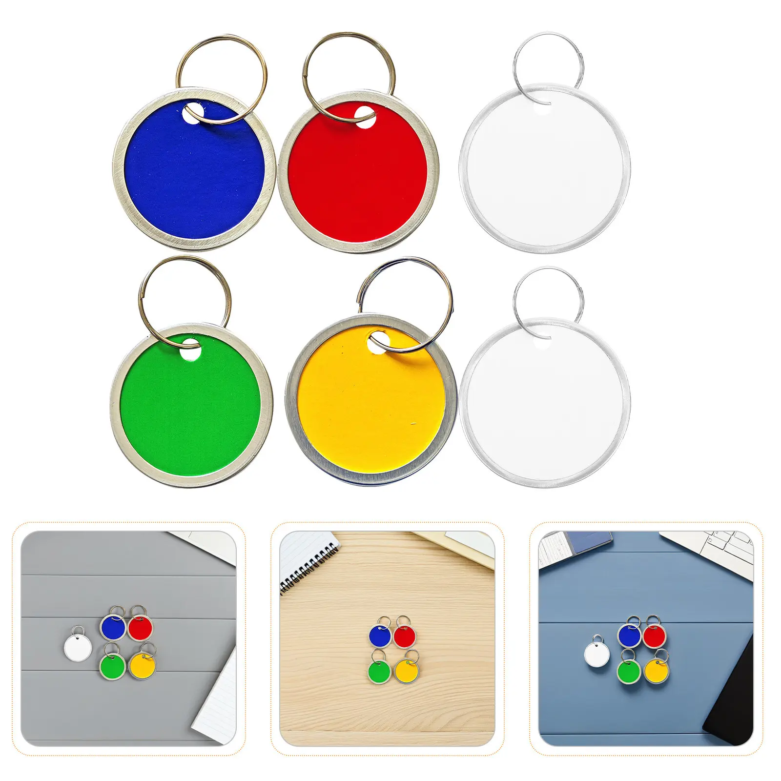 100Pcs Round Blank 31Mm Aluminum Core Sturdy White Paper Keychain Label Tags Metal Ring for Key Management Color Coded