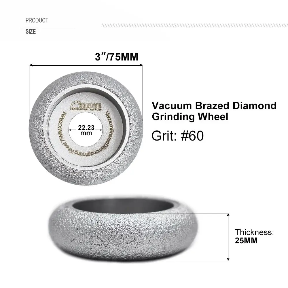 Shdiatool rebolo convexo de diamante soldado a vácuo 75mm x 25mm para mármore granito e roda de perfil de quartzo